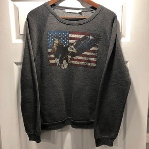 American Flag Bald Eagle Crewneck Grey Very Soft L